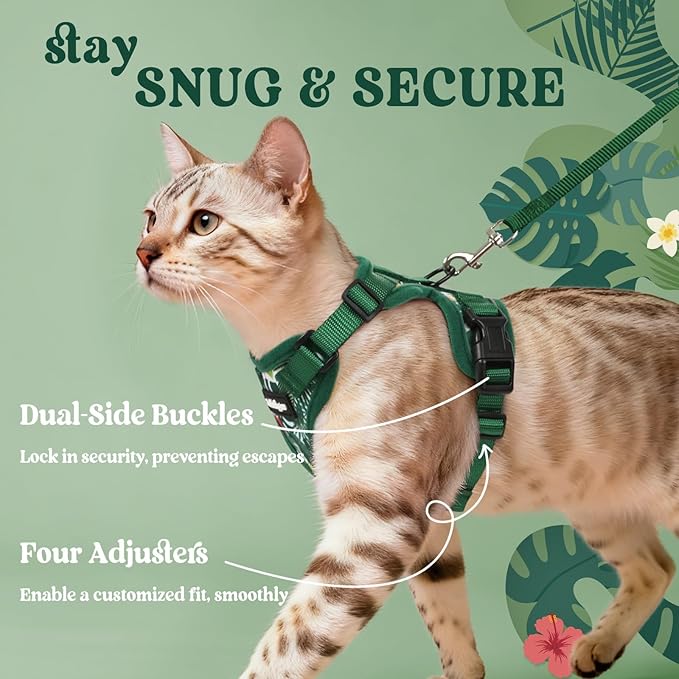 rabbitgoo Cat Harness and Leash Set, Escape Proof Vest, Rainforest Green | Soft Breathable Mesh, Easy Adjustable Fit, Snap Buckles, Sturdy Clip, Reflective Strips, for Average Cats Walks, S