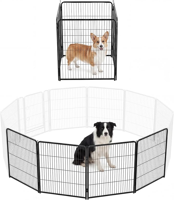 DUMOS Dog Playpen Indoor/Outdoor, Metal, 32in, 4 Panels, Foldable with Door