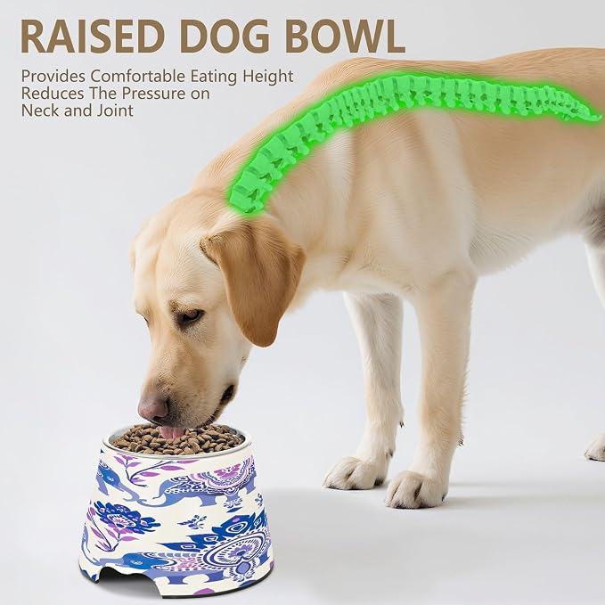 YETTASBIN Elephant Twig Elevated Dog Bowls, Prevention of Vertebrae Disease Raised Dog & Cat Bowl Stand with Removable Stainless Steel Bowls, Non-Slip Spill-Proof Pet Food & Water Bowl Dish
