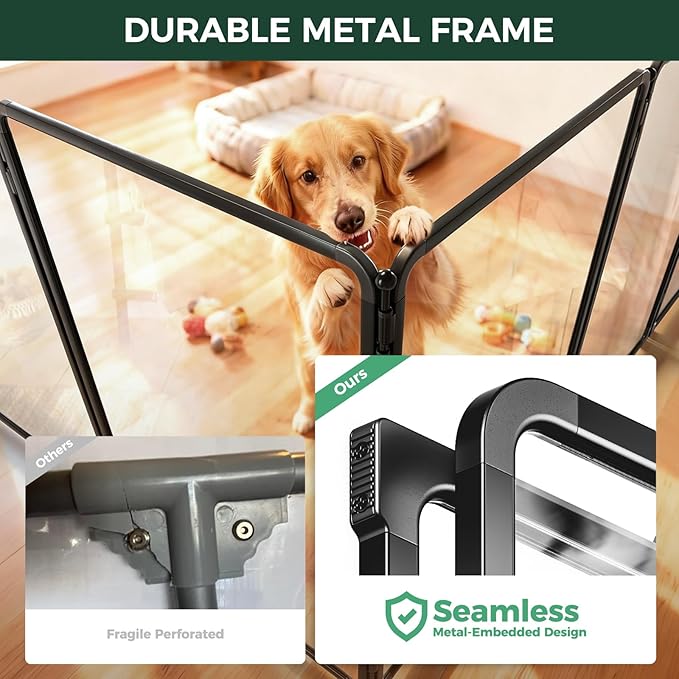 FXW AuraSpace Pro Acrylic Indoor Dog Playpen, Heavy-Duty with Metal Frame, 40" Height 8 Panels for Medium and Large Dogs, Black│Patented