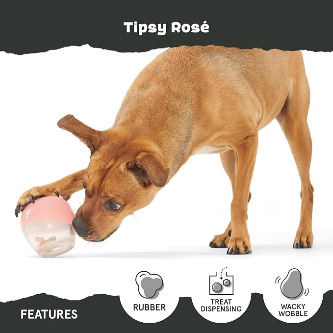 BarkBox Tipsy Rosé Dog Toy - Toy for Large Dogs | for Aggressive Chewers | Durable Treat-Dispensing Rubber | Puppy Teething Toys & Dog Toys to Keep Them Busy