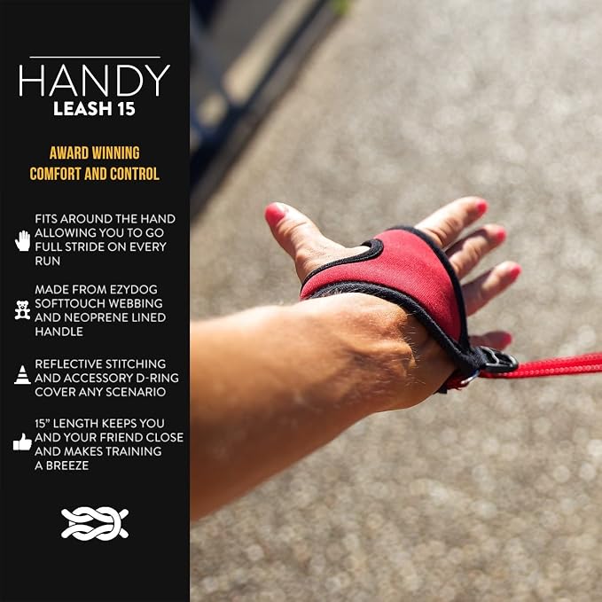 EzyDog Handy 15 Bungee Dog Leash, 15" Hand Free Glove Running Leash - Black | Superior Control, Reflective Stitching,, Combine with Existing Leash or Extension, Neoprene glove