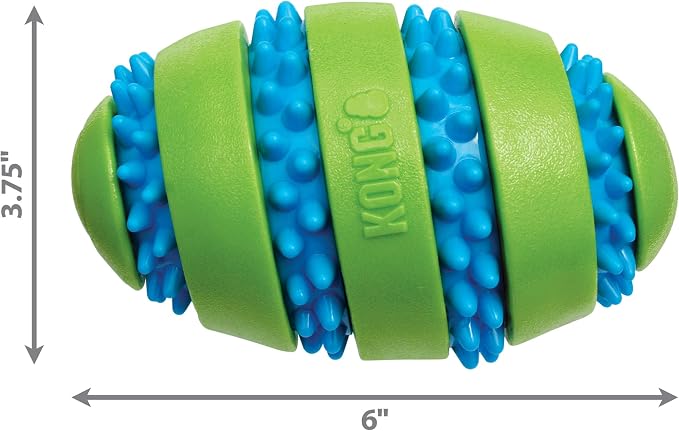 KONG Goomz Dog Toy – Durable Squeaky Chew Ball for Dental Health, Teeth & Gums Massage, Indoor/Outdoor Fetch Play (Football/Ball Combo)