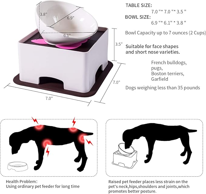 Raised Ceramic Dog Feeding Bowl,Adjustable Elevated Dog Bowls Set Anti-Slip,Standing Pet Feeding Dish for Small Medium Dogs and Cats,White