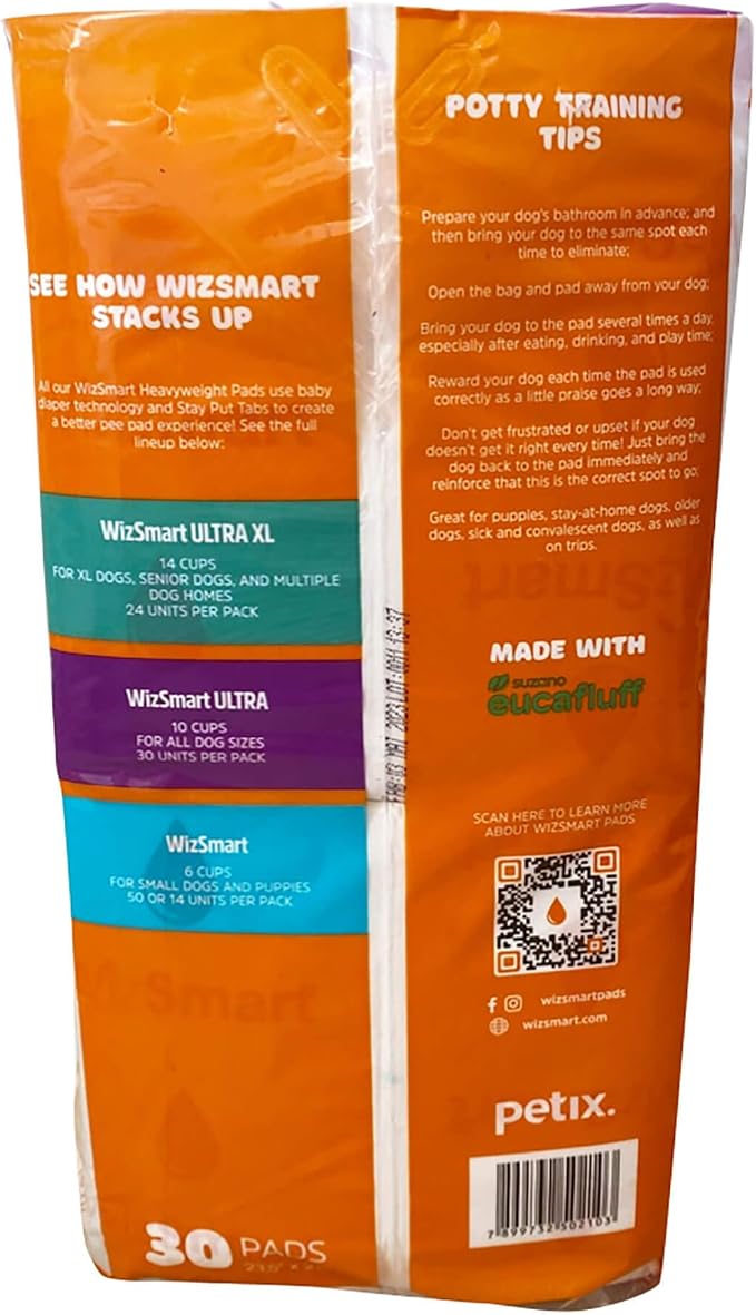 WizSmart Heavyweight Dog Pee Pads for Large Dogs, Puppies, Seniors – Ultra Absorbent, Leak Proof, Odor Control, Quick Dry, Training Pads with Stay Put Tabs – 23.5" x 22", 10 Cup Capacity