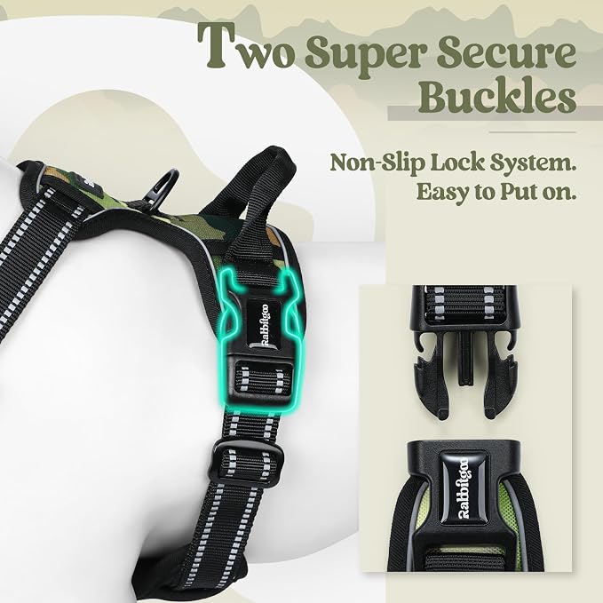 rabbitgoo Dog Harness, No Pull for Large Dogs with 2 Leash Clips, Pet Vest | No Choke with Handle, Adjustable Soft Padded, Reflective, Easy Control for Walking, Green Mountain, X-Large