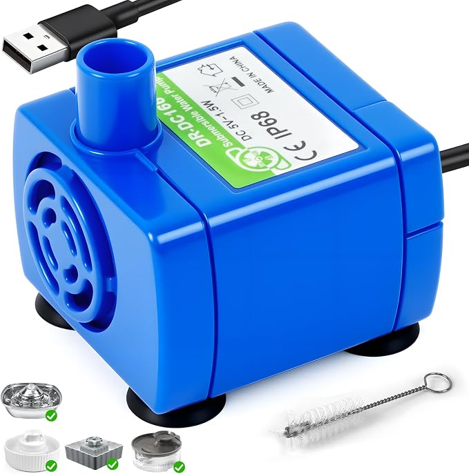 Cat Water Fountain Pump replacement(No Led & with Brush), IP68 DR-DC 160 submersible motor Submersible Water Pump for Stainless Steel, Ceramic Cat Water Fountain, Ultra Quiet Pet Fountain Pump