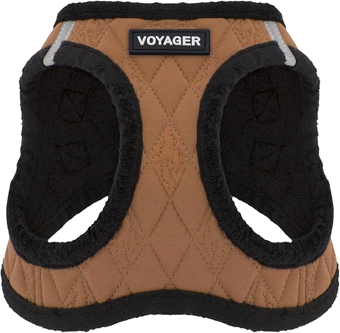Voyager Step-in Plush Dog Vest Harness -Beige Plush, Medium | 16 - 18" in Chest, Soft Plush, Reflective Bands, Cold-Weather Harness, Cats Compatible. Step-In Style,