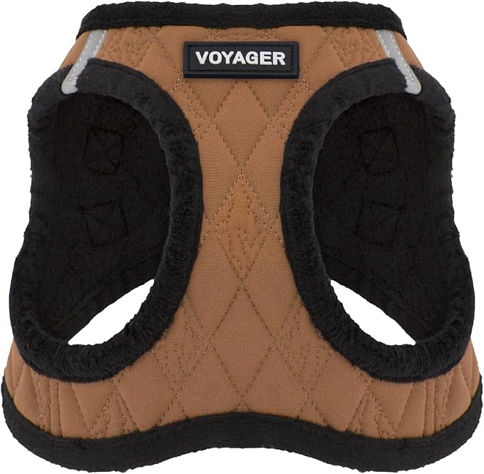 Voyager Step-in Plush Dog Vest Harness -Beige Plush, X-Large | 20.5 - 23" in Chest, Soft Plush, Reflective Bands, Cold-Weather Harness, Cats Compatible. Step-In Style,