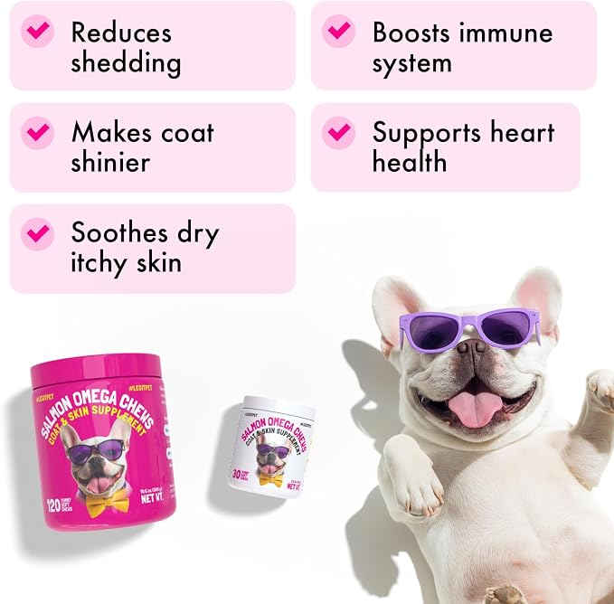 Omega 3 Alaskan Salmon Oil Treats for Dogs 120 Fish Oil Chew Supplement Skin and Coat Allergy and Itch Relief Hip & Joint Health Brain Shedding Hot Spots Treatment Omega 3 6 9 EPA & DHA Fatty Acids