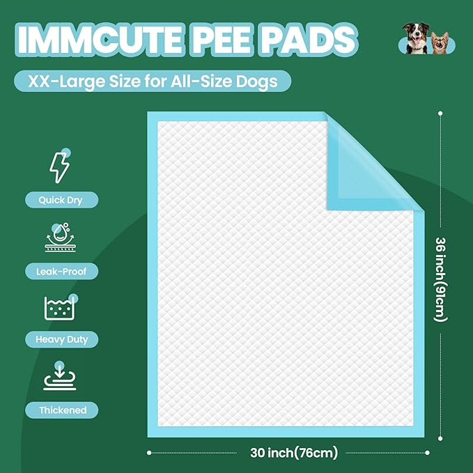 IMMCUTE 100 Pack Dog Pee Pads, 30"x36" Great Value Puppy Pads XL, Pee Pads for Dogs Extra Large, Wee Wee Pads for Potty Training, Disposable Doggie Pads Super Absorbent & Leak-Proof