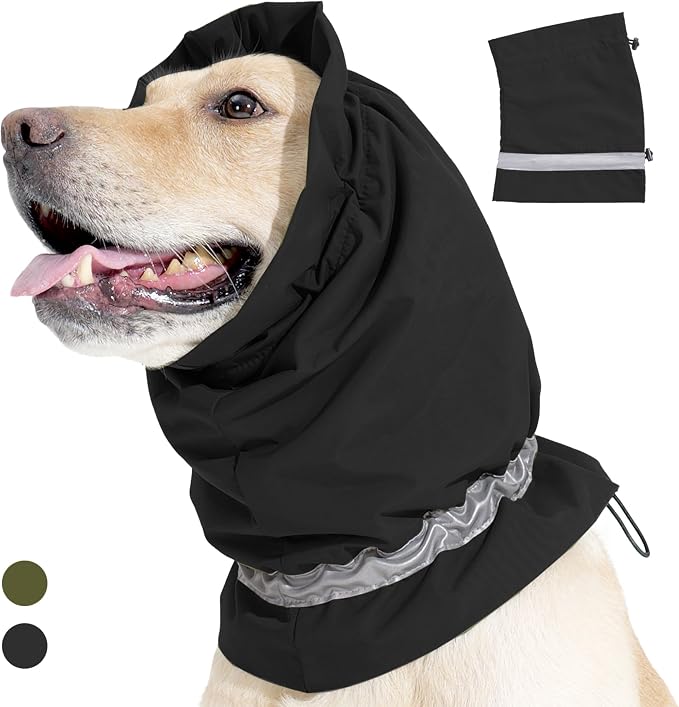 Dog Ear Cover Adjustable Ear Protection Winter Warm Outdoor Rainproof Travel Coldproof Dog Neck Wrap Black S