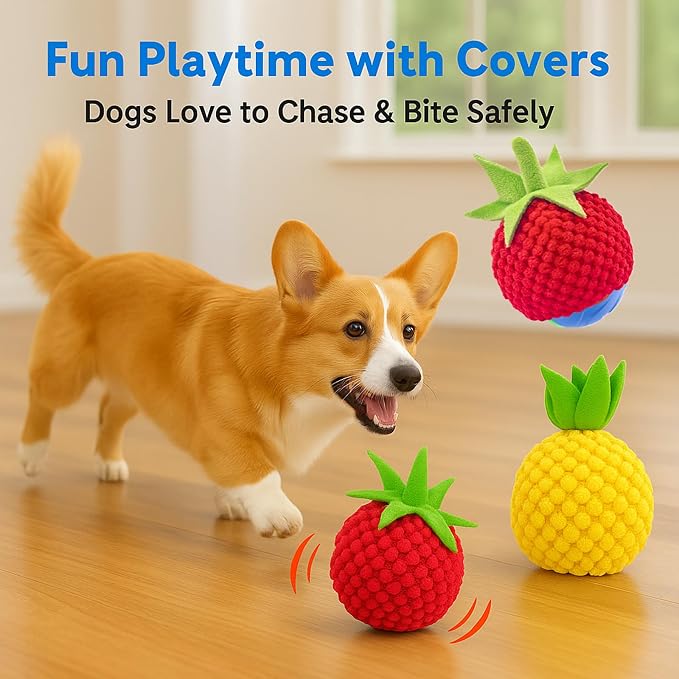 2 Pack Dog Ball Covers, Plush Tomato and Pineapple Sleeves for Moving Balls | Soft Protective Sleeves for Automatic Rolling and Bouncing Dog Balls, Fun Replacement Covers for Small, Medium and Large Dogs