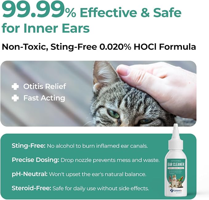Ear Drops for Pets with Hypochlorous, 3.38 oz