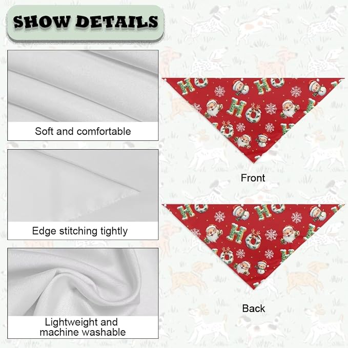 Jeiento Santa Claus Dog Bandanas Christmas Snowflake Holiday Parties Pet Costume Dog Scarf Washable, Medium, Polyester