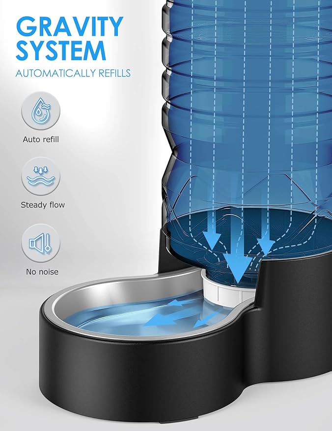 Heouvo 2.5 Gallon Automatic Dog Water Dispenser【Wide Mouth for Easy Hand-in Cleaning】【Removable Stainless Steel Bowl】, Gravity Refilling Large Capacity for Cats and Dogs, Multi-Pet Homes