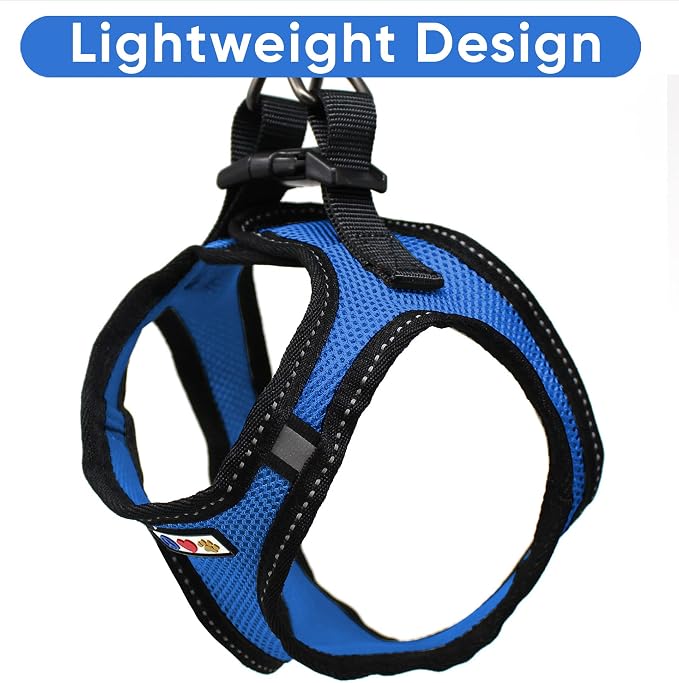 Pawtitas Dog Vest Harness Made with Breathable Air Mesh | All Weather Vest Harness for Small Puppies and Large Cats with Quick-Release Buckle - Small Blue Mesh Dog Harness