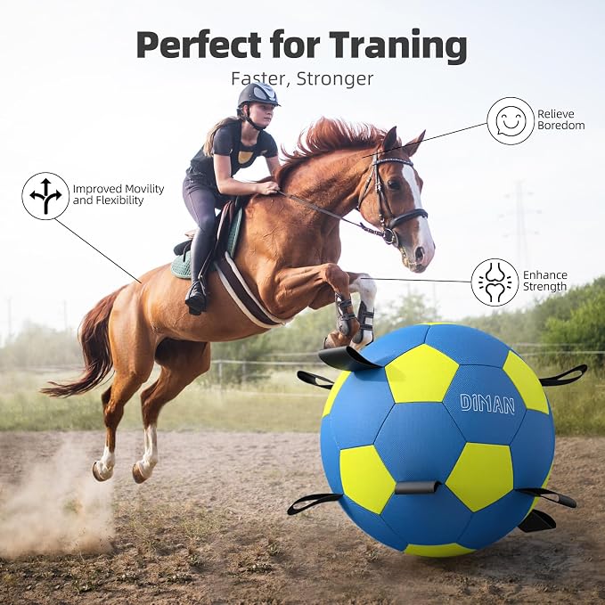 Diman Herding Ball for Dogs with Straps, 25 Inch Horse Balls for Outdoor | Large Dog Toys Balls for Australian Shepherd, Dogs or Horses, Giant Dog Balls for Birthday Gifts, Blue Yellow