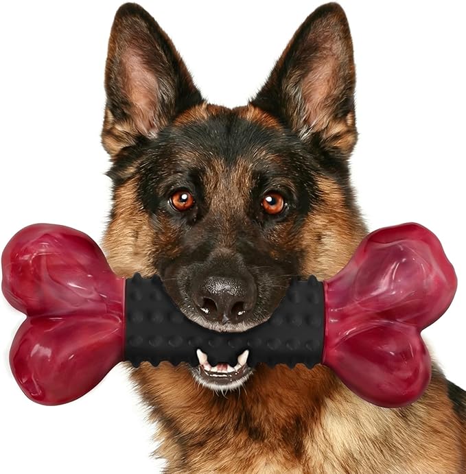 Tough Dog Toys for Aggressive Chewers: Bacon Flavored Long Lasting Dog Bones for Large Dogs, Heavy Duty Nylon & Rubber Dog Chew Toys to Keep Them Busy, Medium & Large Breed (20-80 lbs), Black