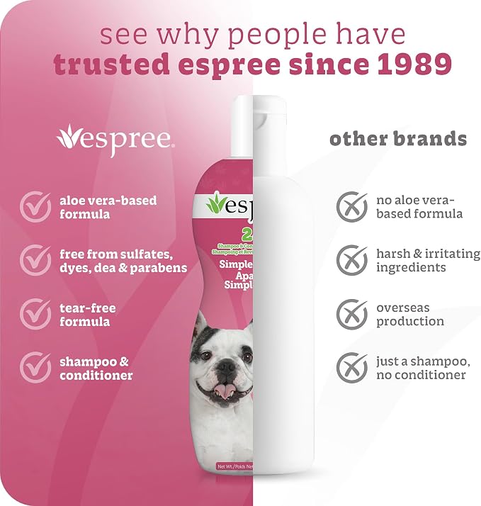 Espree Simple Soothe Dog Shampoo & Conditioner, Dog Grooming, 20 oz