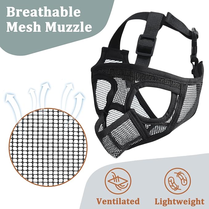 Mesh Short Snout Dog Muzzle with Anti-Eating Design for Frenchie | Fits French Bulldog Pug English Bulldog, Prevent Scavenging, Walking Grooming Use , Allows Full Panting Drinking | Black, XXS
