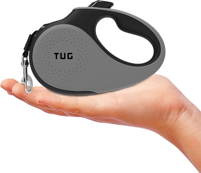 TUG Tiny Retractable Dog Leash, 10 ft (Extra Small, Grey) | 360° Tangle-Free Retraction, 10 ft Tape, Quick Thumb Lock, Anti-Slip Handle, For Pets Under 26 lbs