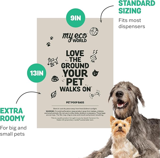 MyEcoWorld® Compostable Pet Poop Bags - Made with Corn and Other Certified Compostable Materials - 120 Bags - 8 Roll - Extra Strong - Leak Proof - Unscented - Easy to Open