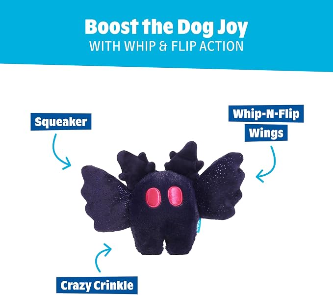 BarkBox Manny Mothman Dog Toy - Toy for Medium and Large Dogs | Cryptid Plush Toy with Whip-N-Flip Wings, Squeaker and Crinkle
