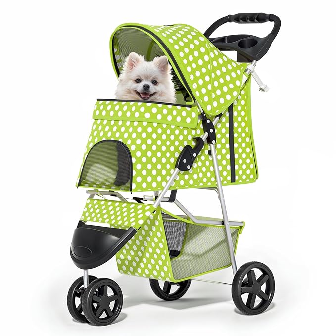 MoNiBloom 3-Wheel Foldable Pet Stroller - Lawn Green