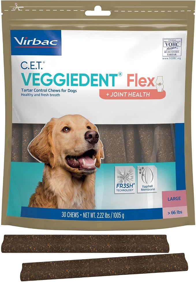 C.E.T. Veggiedent Fr3sh & Flex Plaque and Tartar Control Chew for Dogs, L