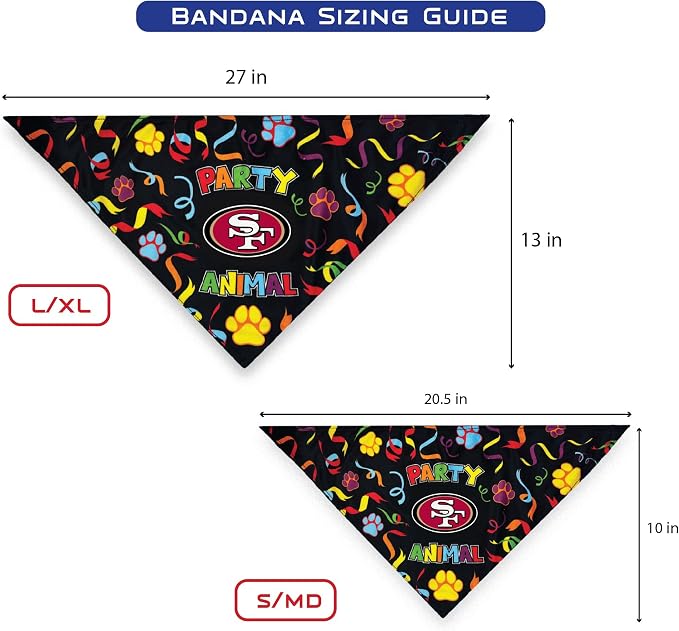 NFL SAN Francisco 49ERS Dog Birthday Party Set 10pcs with 1 Football Bandana Large/X-Large, 1 Crown Hat, 1 Banner, 1 Birthday Cake Toy & 6 B-Day Balloons, Dog Birthday Set, Costume, Fun Doggie Pawty