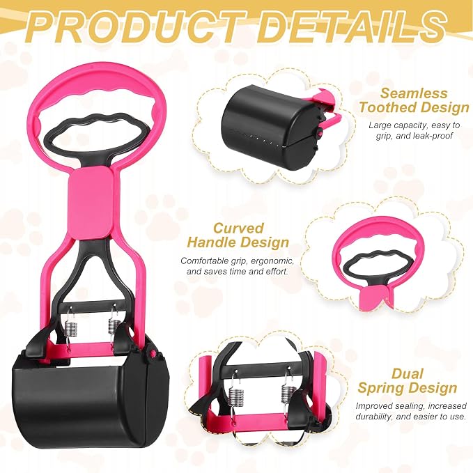 Poop Scooper, 11" Long Handle No Touch Dog Poop Scooper Grabber Non-Breakable Spring Pick Up Tool Shovel, (Pink), Intended for Dogs Waste in Lawns/Grass/Dirt/Gravel