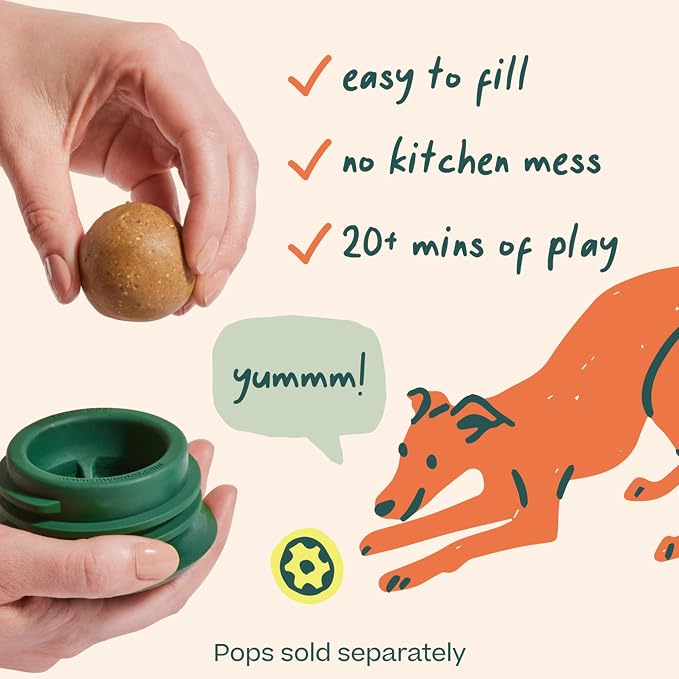 WOOF Pupsicle Interactive Dog Ball Toy for Dogs 75 lbs & Up - Green | Long-lasting enrichment toy for extra-large dogs, easy-fill design, low-mess play, made of natural rubber, easy to clean