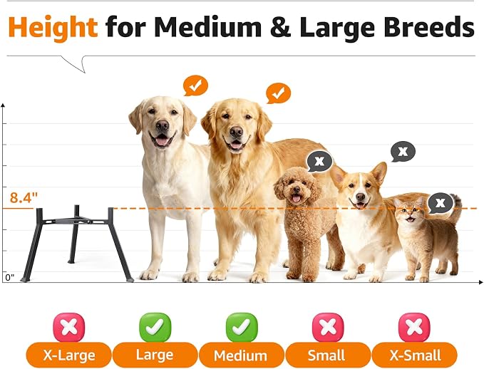 LOOBANI Double Dog Bowl Stand: 2-in-1 Elevated Food Water Bowl, Adjustable Width Fits Bowls 5.9"-8.7" (Stand Only), Anti-Slip Raised Bowl for Medium Adult, Senior, Arthritis Dogs, Black, Large