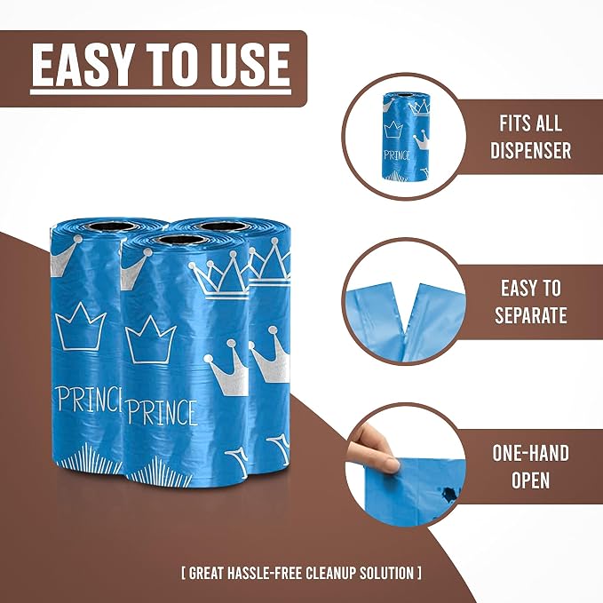 Parisian Pet Ecofriendly Dog Poop Bags Rolls - 160 Count Unscented Poop Bags For Dogs - Leakproof, Extra Thick, 8 Dog Waste Bags Refill Rolls - Prince Blue Doggie Poop Bags - Fits All Dispenser