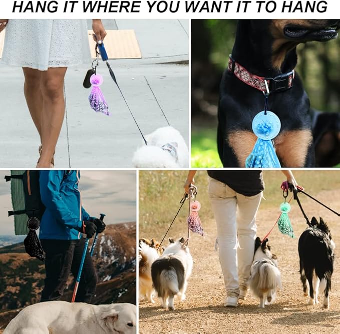 2 Colors Dog Poop Bag Holder, Waste Bag Holder with Carabiner Clip, Hands Free Poop Bag Carrier for Leash, Pet Waste Bag Dispenser for Dog Walking Accessory (Black, Green)