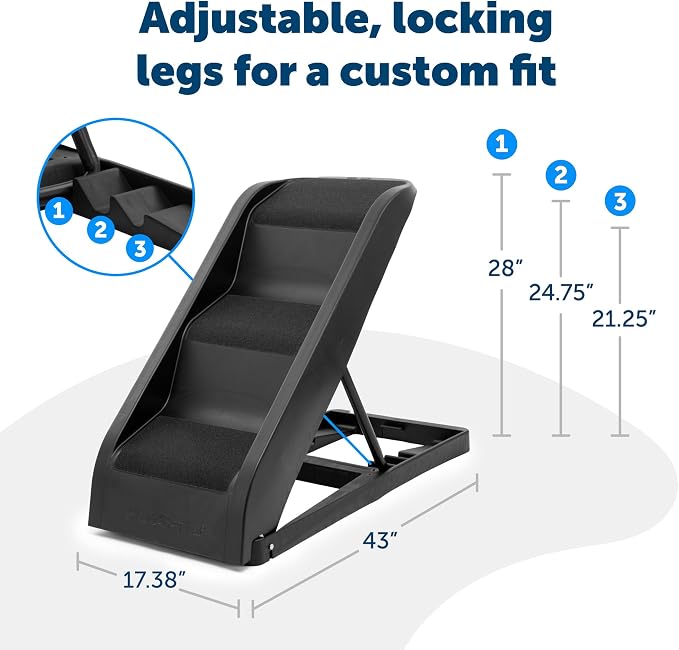 PetSafe Happy Ride Side Door Dog Stairs for Cars & SUVs, Foldable Back Seat Dog Steps with 3 Heights | Adjusts to 3 Heights for Cars, Trucks & SUVs, Textured Non-Slip Steps, Folds for Easy Storage, Supports Dogs up to 200 Lb