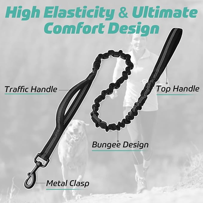 rabbitgoo Dog Harness with 5.2FT Tactical Bungee Leash, No Pull Adjustable Soft Padded, Reflective Oxford No Choke Pet Vest with Easy Control Handle for Large Dogs