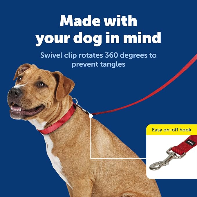 PetSafe Nylon Dog Leash - Strong, Durable, Traditional Style Leash with Easy to Use Bolt Snap - 1 in. x 4 ft., Red | Durable Nylon Leash with Easy on/off Bolt Snap Hook, Pairs Perfectly with Easy Walk Harness and Gentle Leader Headcollar