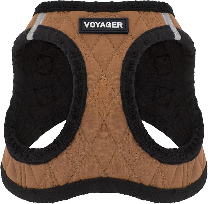 Voyager Step-in Plush Dog Vest Harness -Beige Plush, X-Small | 13 - 14.5" in Chest, Soft Plush, Reflective Bands, Cold-Weather Harness, Cats Compatible. Step-In Style,