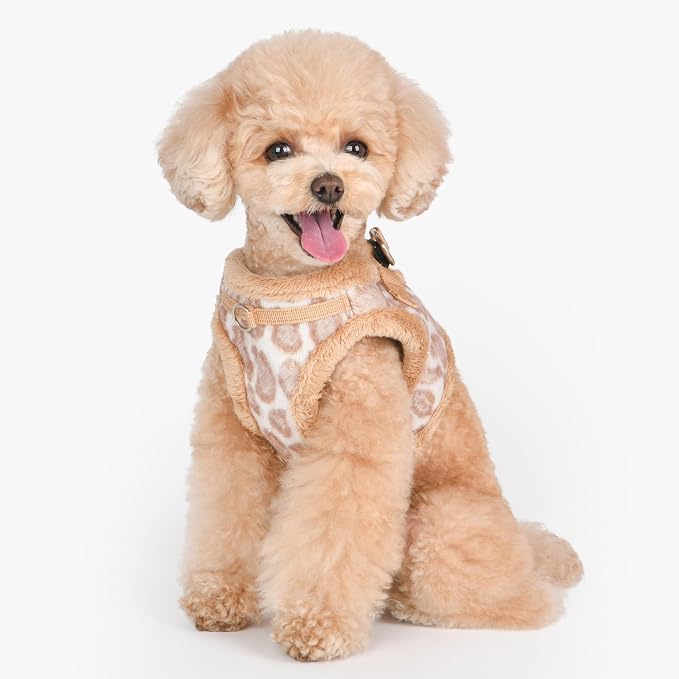 Puppia Kovo Vest Dog Harness Step-in Warm Winter Leopard Pattern for Small and Medium Dog, Beige, Medium