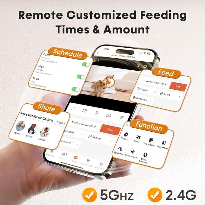 Yakry Automatic Dog Feeder with Camera - 8L/33 Cups Smart Pet Feeder for Small/Medium Dogs & Cats, 5GHz/2.4GHz WiFi App Control, 1080P HD Night Vision, 2-Way Audio, Timed Dry Food Dispenser Indoor
