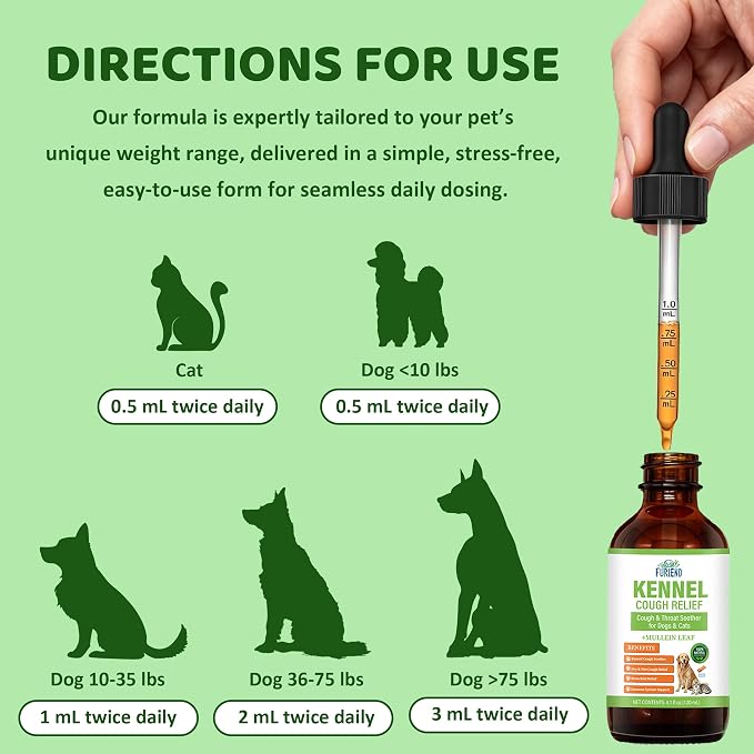 Dog Cough Relief Liquid Drops - Kennel Cough Treatment for Dogs & Cats - Better Absorption Than Soft Chews - 9 Natural Herbs with Postbiotics - 120mL/4.1 fl oz Value Pack for Respiratory Support