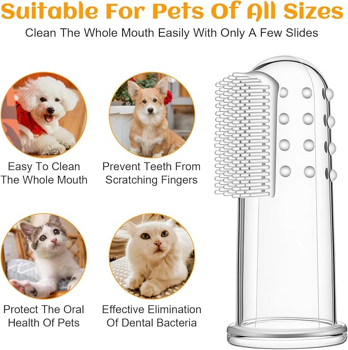 10 Pcs Dog Finger Toothbrush Small Breed Finger Toothbrush with Silicone Bristles and 16 Round Particles for Dogs Cats Dental Care Puppy Tooth Brushing Kit Fits Most Fingers