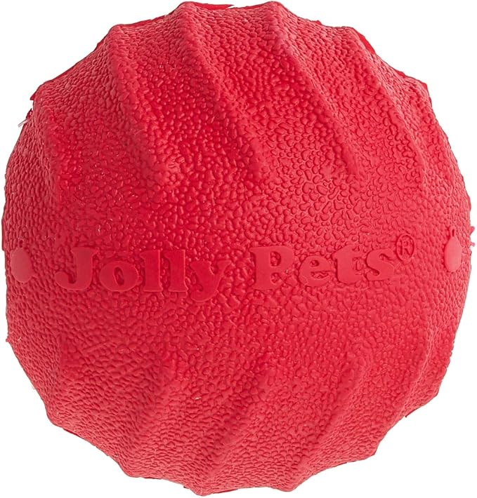 Jolly Pets Tuff Tosser Bouncing Ball Tog Toy/Treat Holder, 3 Inches, Red | Extra-tough treat-dispensing rubber toy with an erratic bounce — cleans teeth, dishwasher safe