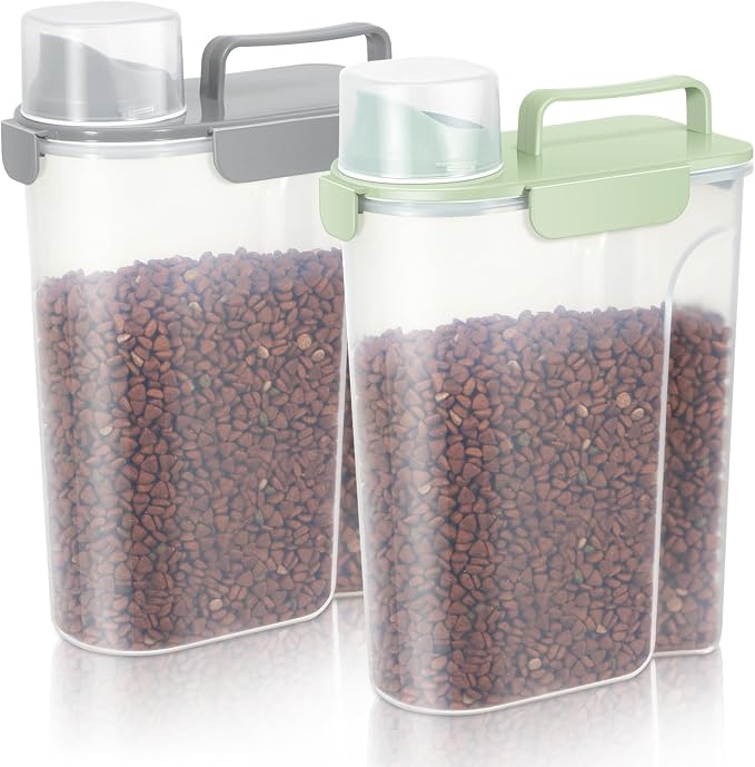 LEAWALK Cat Dog Food Storage Container Upgraded Large Nozzle, 2-Pack, Large, Gray