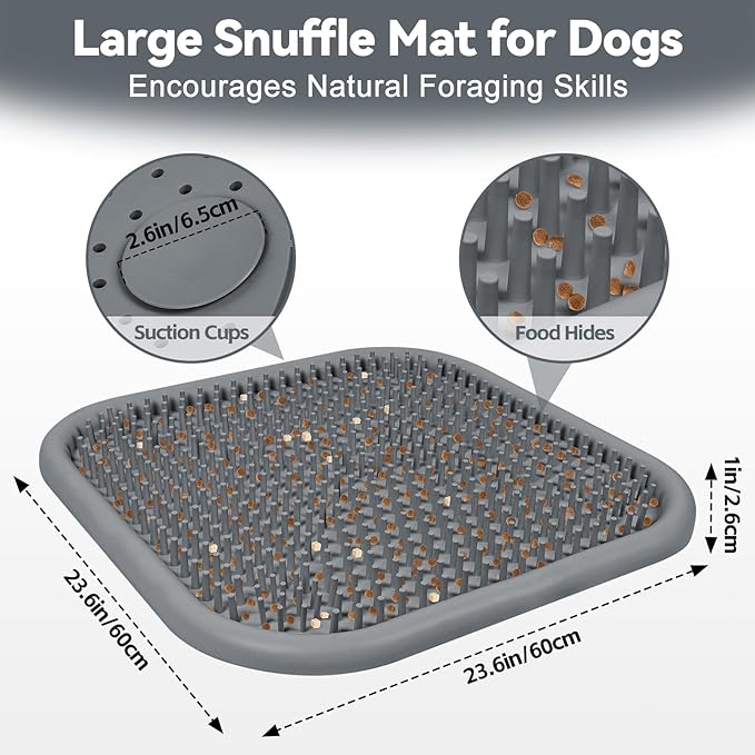 Snuffle Mat for Dogs, 23.6" x 23.6" Silicone Dog Feeding Mat Sniffing Interactive Feeding Game Encourages Natural Foraging Slow Feeder for Small/Medium/Large Dogs, Indoor & Outdoor