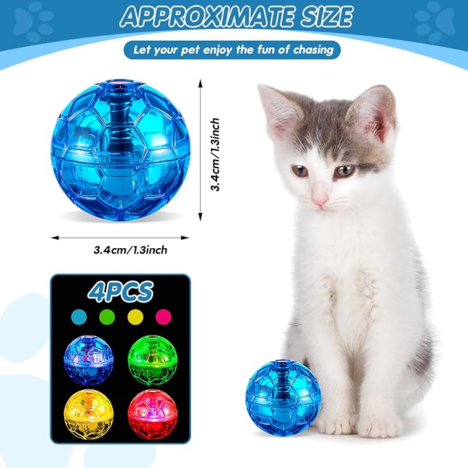 Frienda 4 Pcs Light up Cat Ball LED Motion Ghost Hunting Cat Ball, Colorful | Interactive LED Toy for Cats, Glowing Exercise with Motion Activated, Ghost Hunting Pet Indoor Play, Mini Running Ball