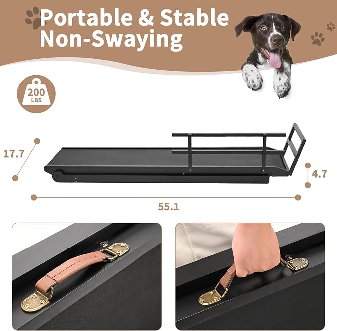 SLSY Dog Ramp for Bed & Couch, Folding Adjustable Pet Ramp with Non-Slip Rubber Mat, 55" Long, 5 Height Settings (15.7"–27.5"), Portable Wooden Dog Ramp Supports up to 220 lbs