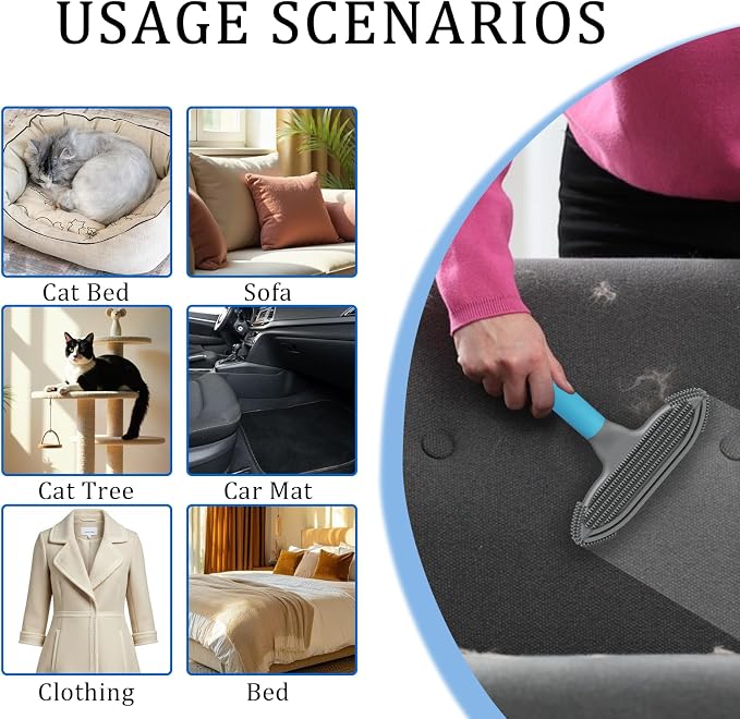 Pet Hair Removal Tool and Pet Hair Remover with 3 in 1 Silicone, Cat Dog Hair and lint Fur Remover for Carpet Couch Cat Tree Bed Furniture and Car Interior, Reusable and Portable,2 Pack